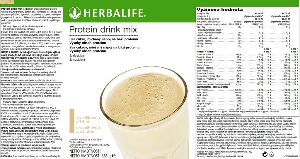 Protein Drink Mix herbalife - nutricne hodnoty